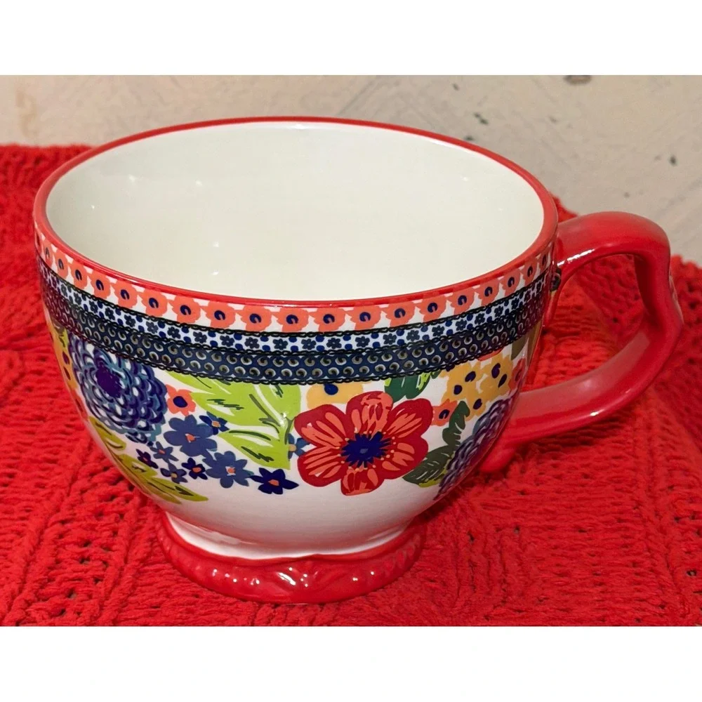 Pioneer Woman Breezy Blossom Soup Mugs with Lids Set of 2 Stoneware Floral 2012